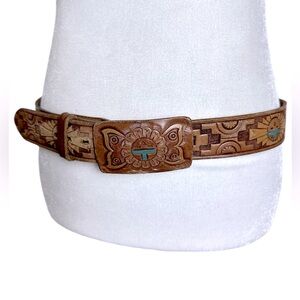 Chambers Phoenix Arizona Vintage Hand Painted Tooled Western Leather Belt